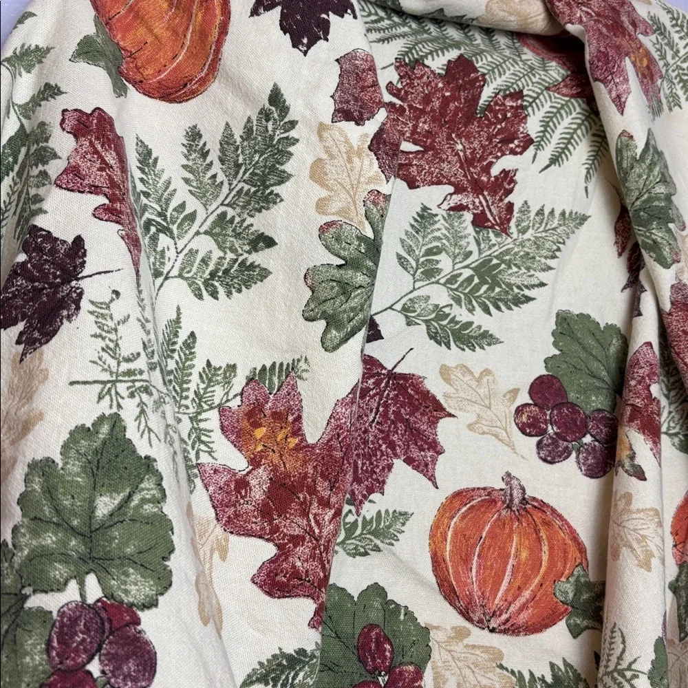 Vintage Oval Autumn Fall Thanksgiving Leaf Pumpkin Print Linen Tablecloth 80x62